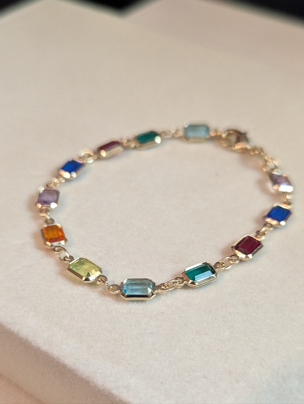 18kt Brazilian Gold Filled  Multi-Color Cz Link 7" Bracelet -W080326-1